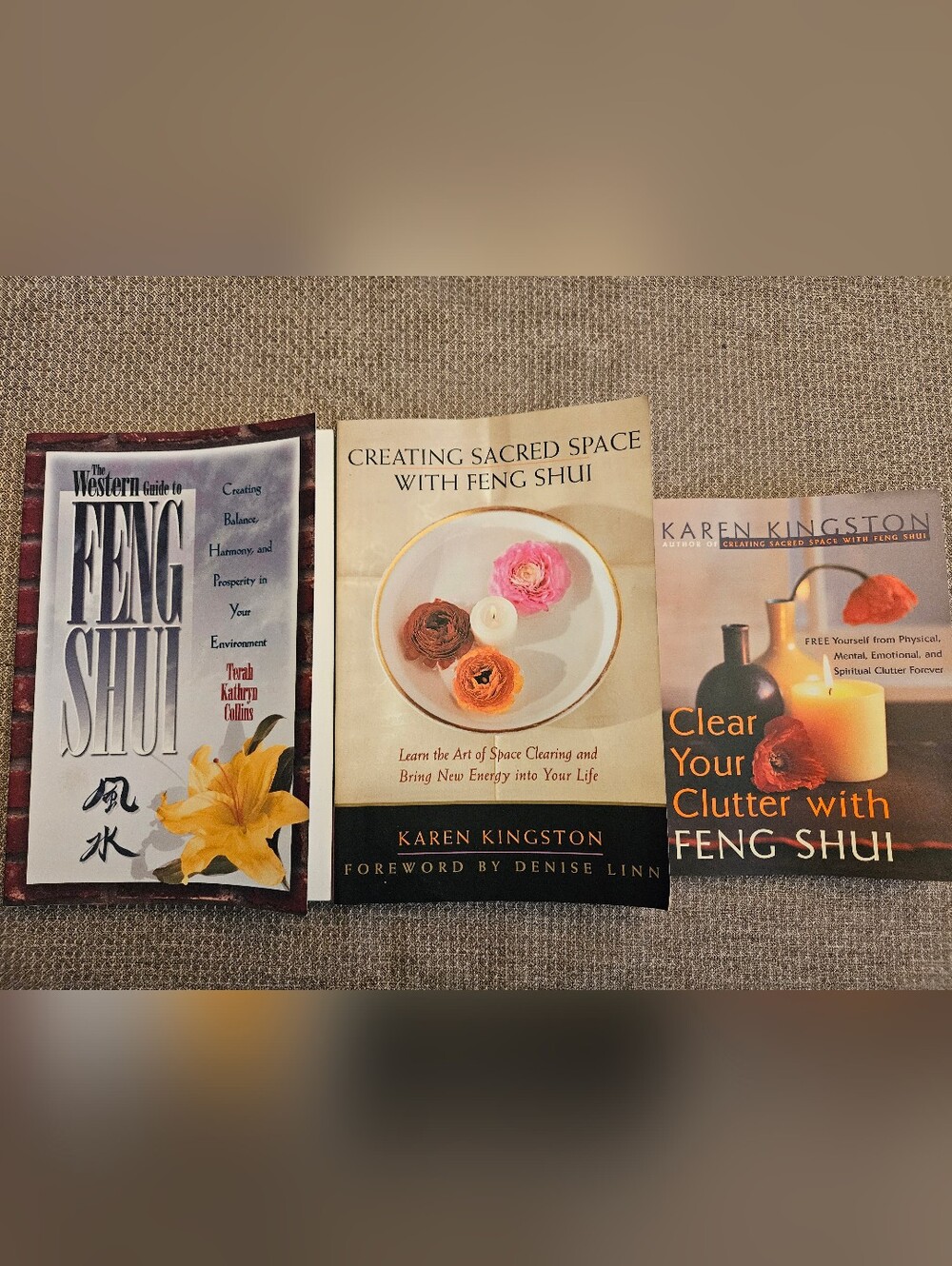 Lot of 3 Feng Shui Books - Clear Clutter, Space - Karen Kingston, Terah Collins